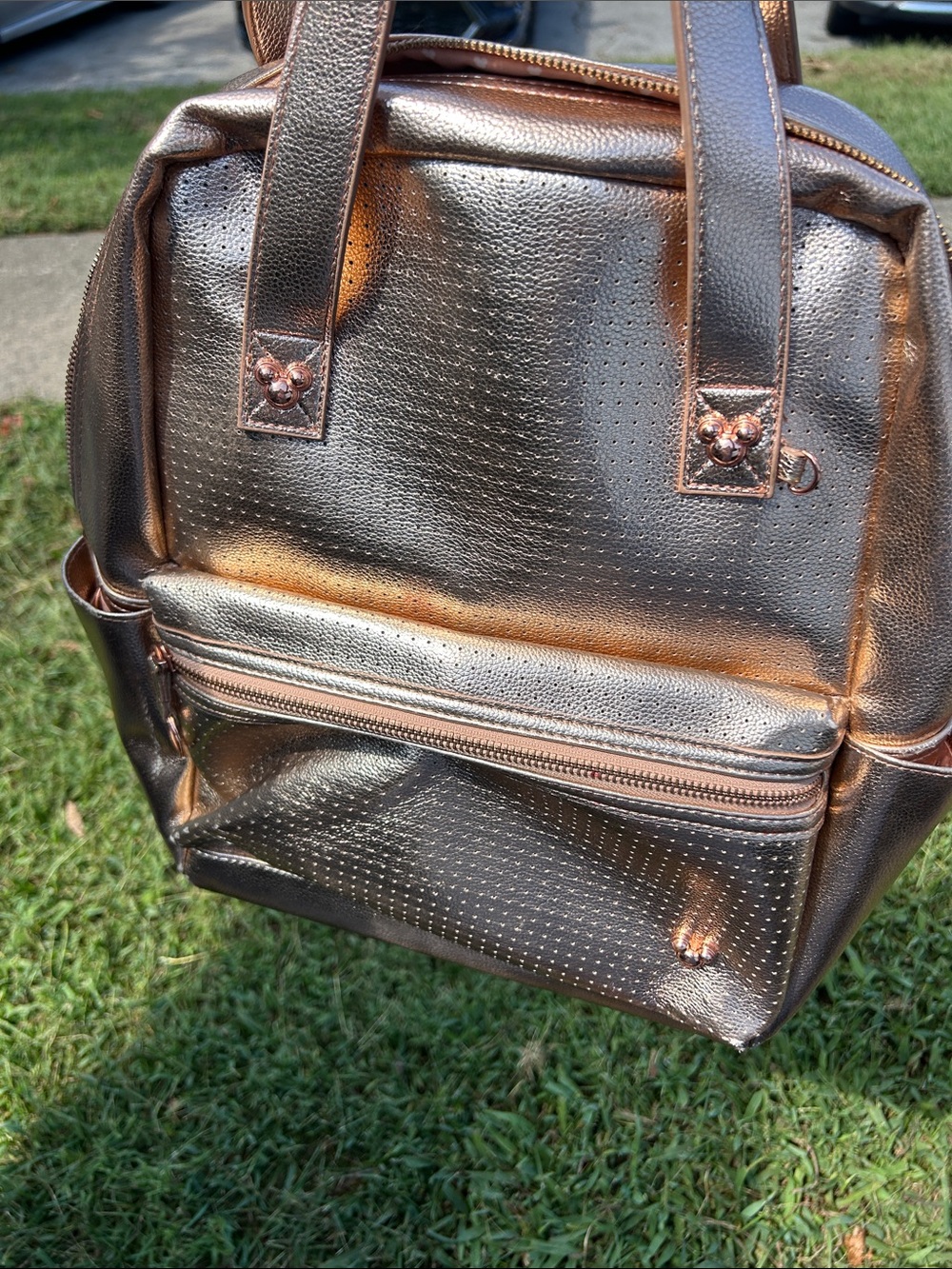 Disney Metallic Rose Gold Backpack with Mickey Studs